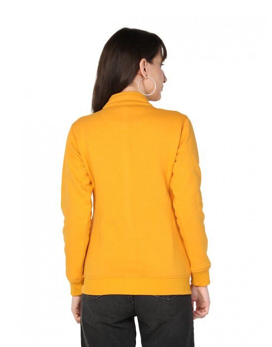 Women Cotton Blend Zipper Sweatshirt Mustard